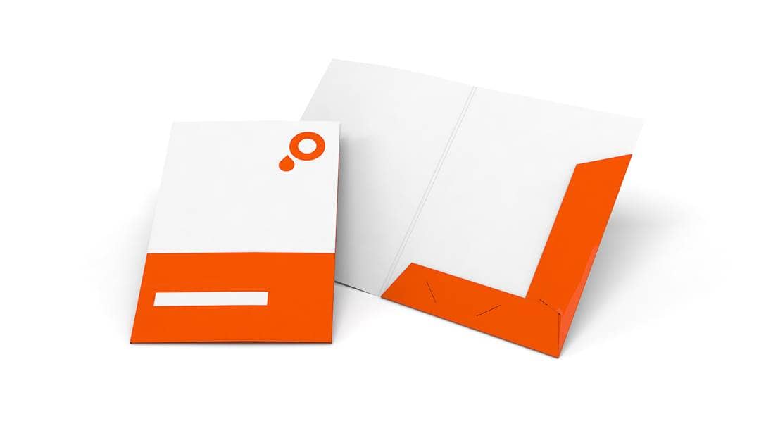 Presentation folders with folded flaps and business card slot
